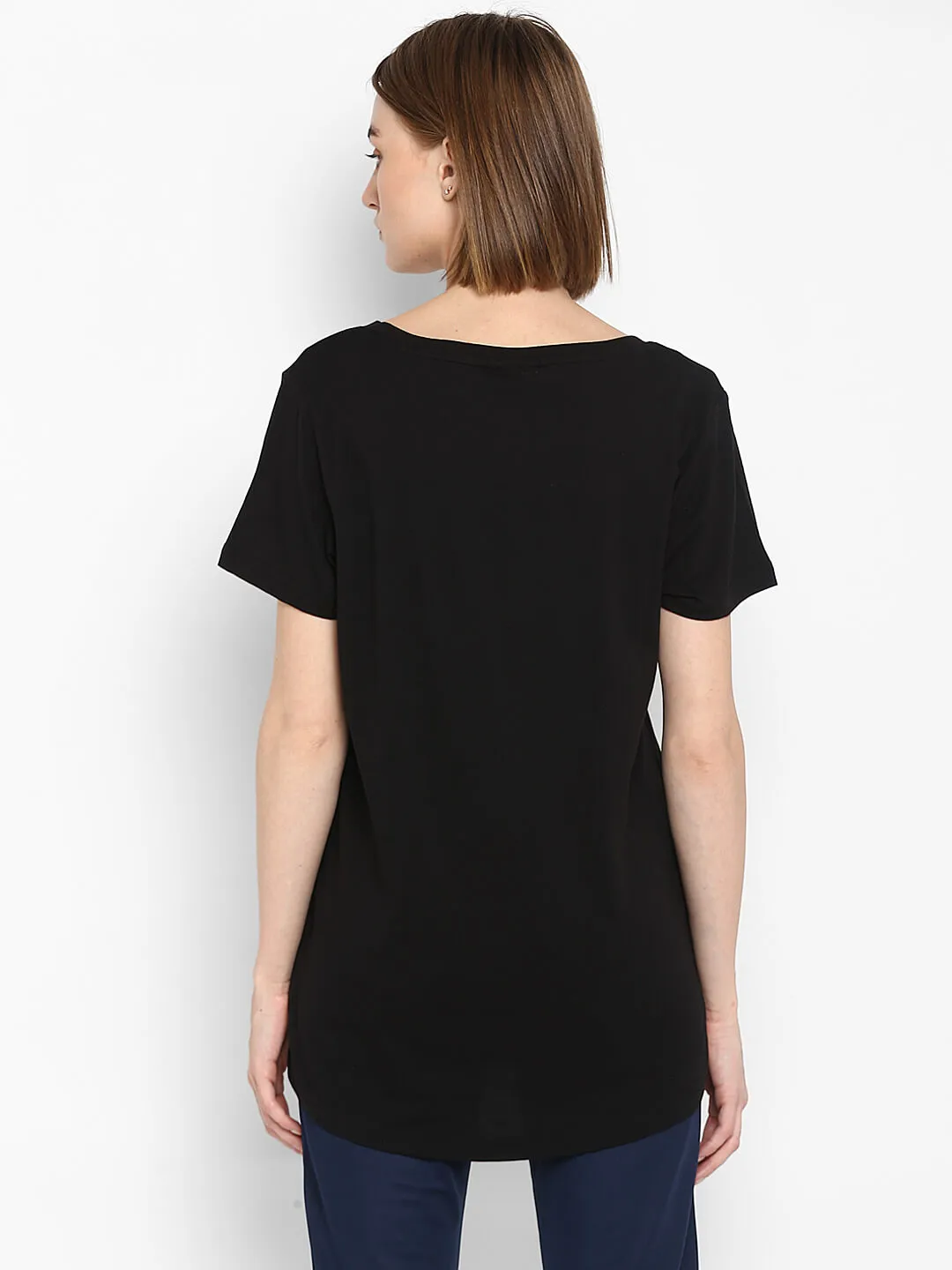 Florella Women Cotton Black T-Shirt