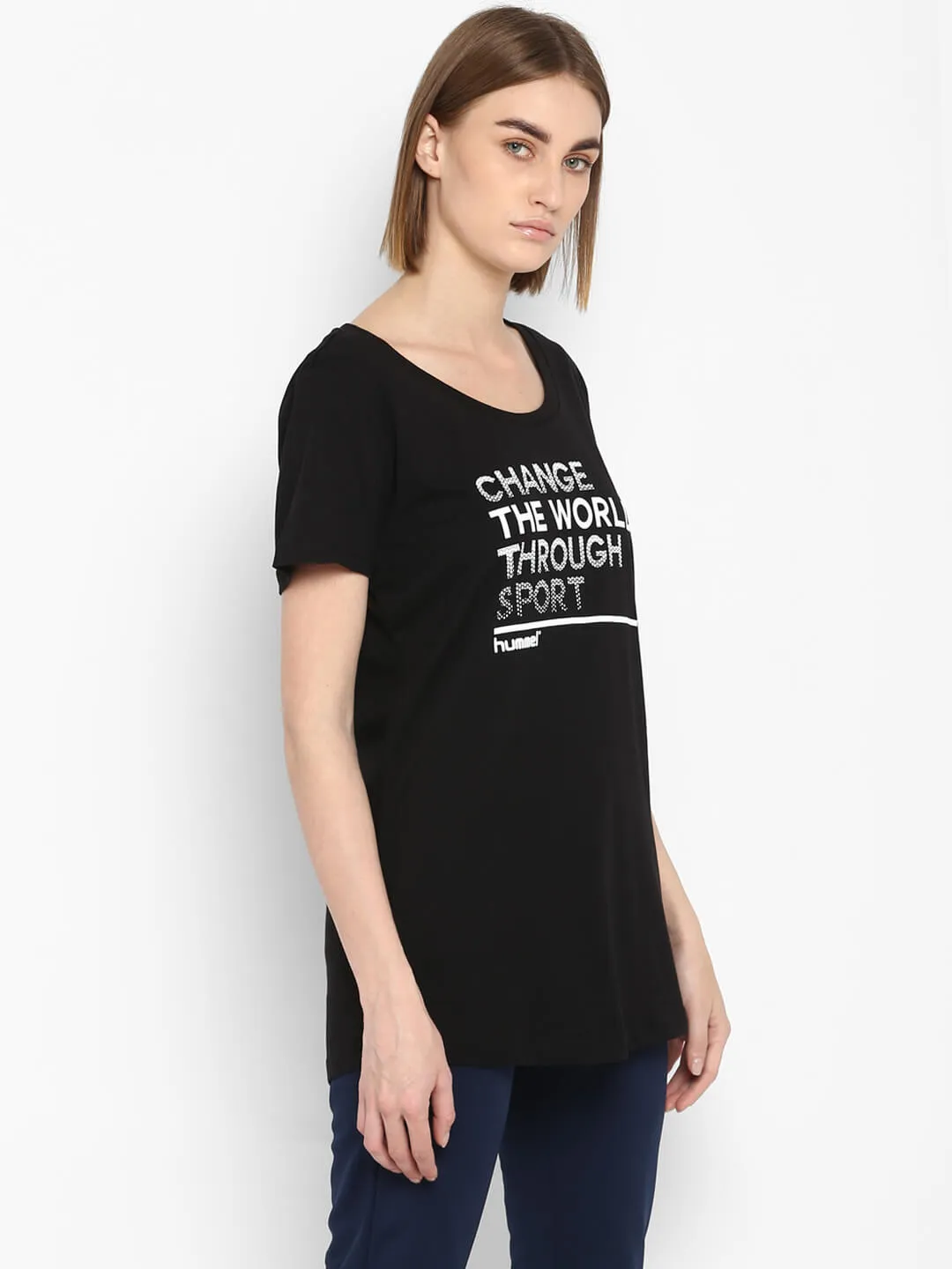 Florella Women Cotton Black T-Shirt