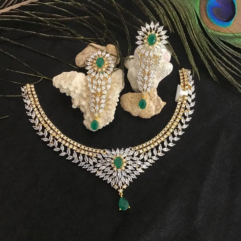 Green Zircon/AD Necklace Set 7610-1194