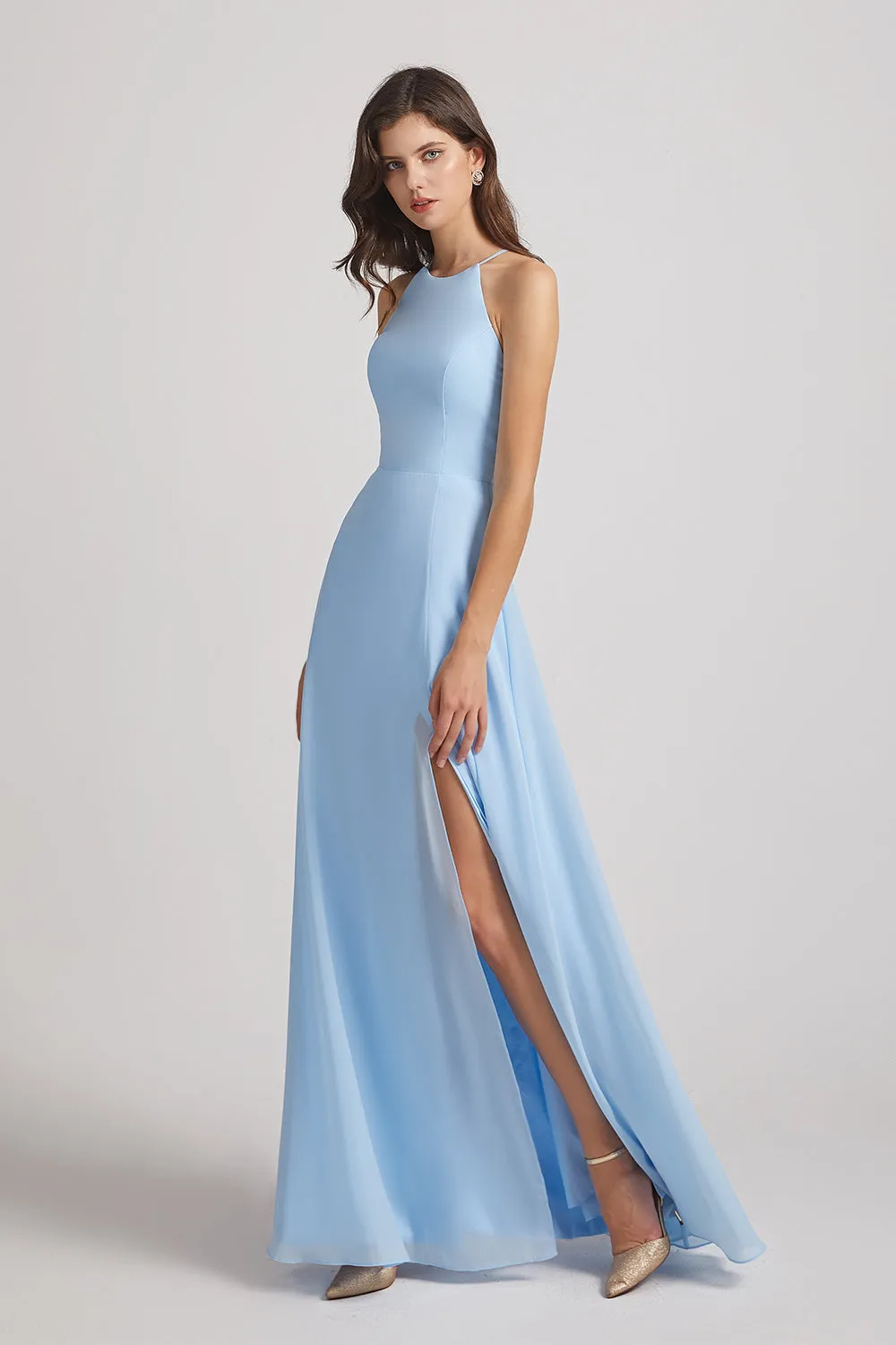 Halter Jewel Side Slit Chiffon Bridesmaid Dresses (AF0111)