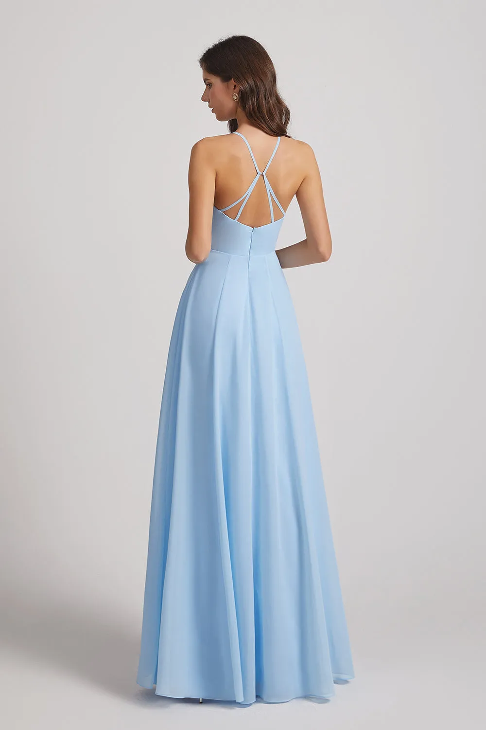 Halter Jewel Side Slit Chiffon Bridesmaid Dresses (AF0111)