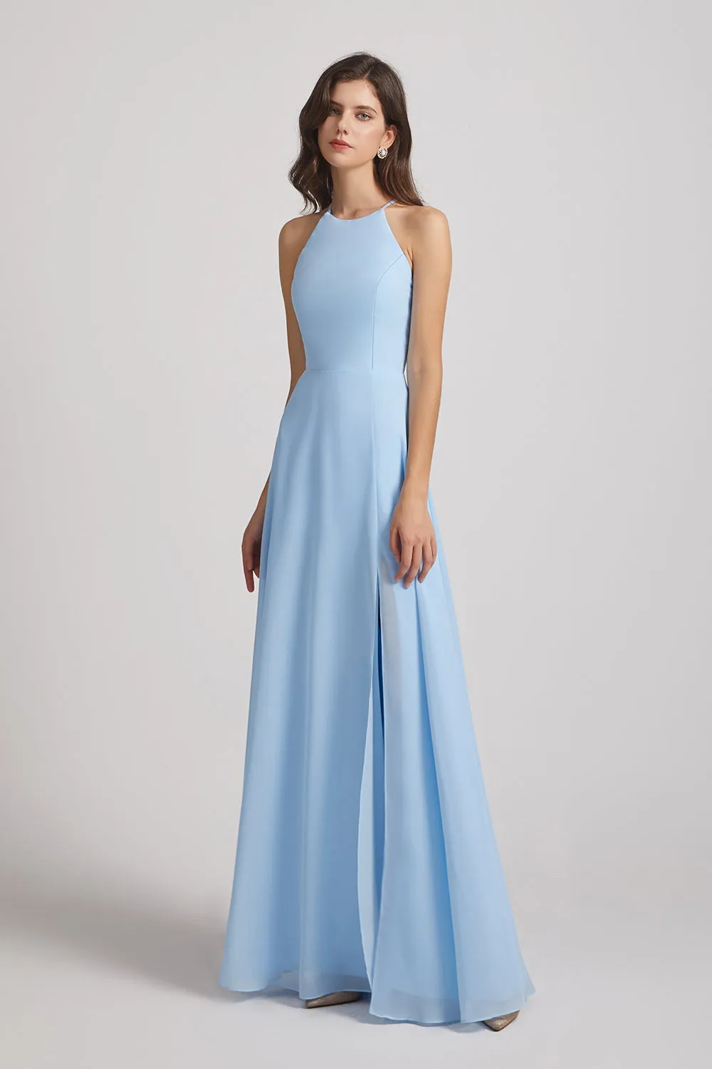 Halter Jewel Side Slit Chiffon Bridesmaid Dresses (AF0111)