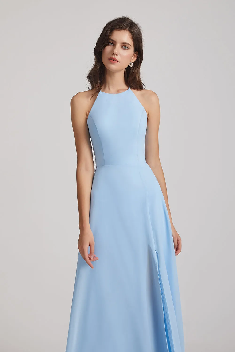 Halter Jewel Side Slit Chiffon Bridesmaid Dresses (AF0111)