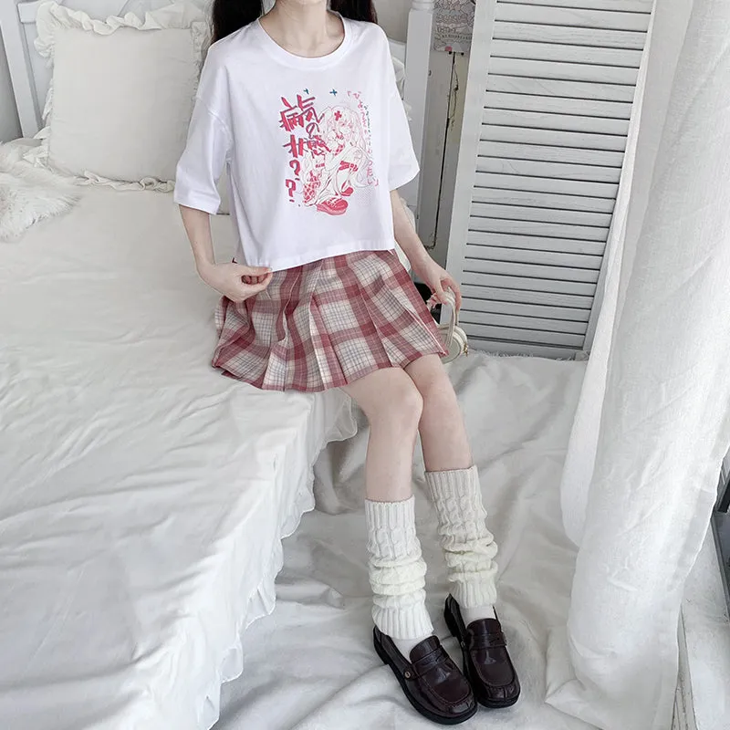 Kawaii Cartoon Anime Pattern Round Neck Short T-Shirt