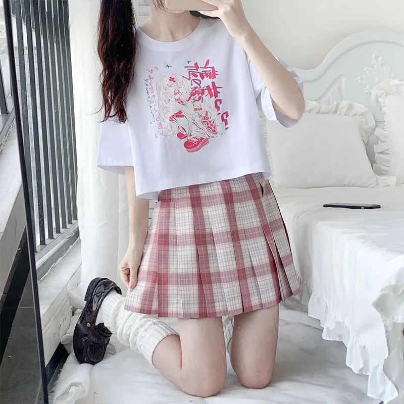 Kawaii Cartoon Anime Pattern Round Neck Short T-Shirt