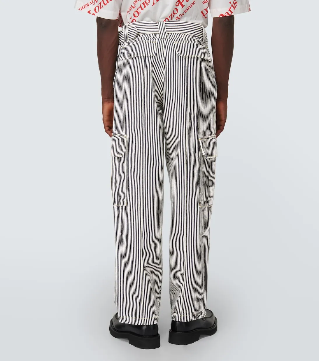 Kenzo Striped Straight Cargo Jeans, Black