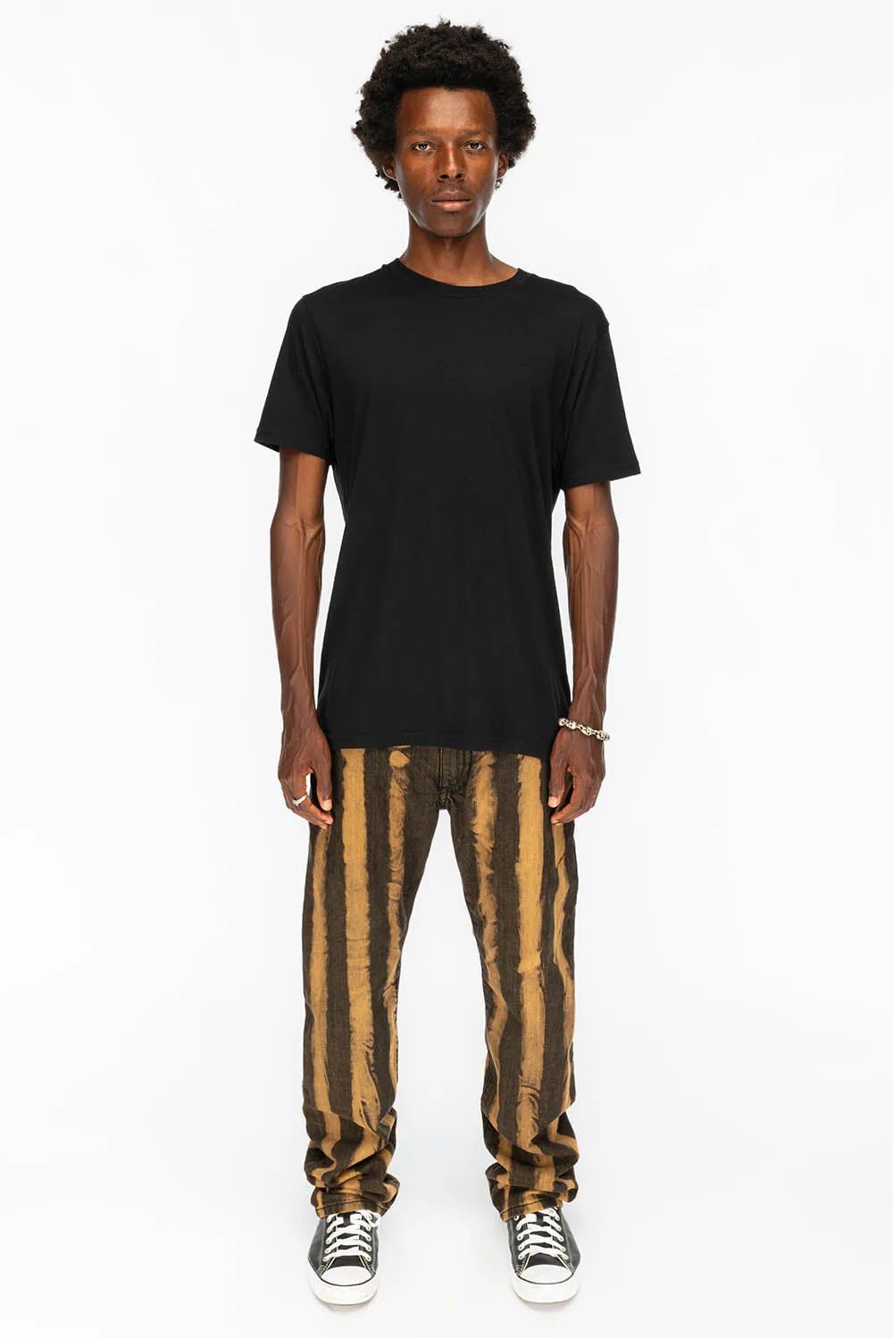 MENS LONG FLAP PRISONER TAN WASH JEANS WITH EMBELLISHMENT