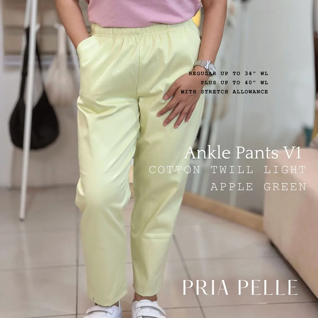 Pria Pelle Easy Ankle Pants in Cotton Twill Light Apple Green (Fully Gartered - Stretch)