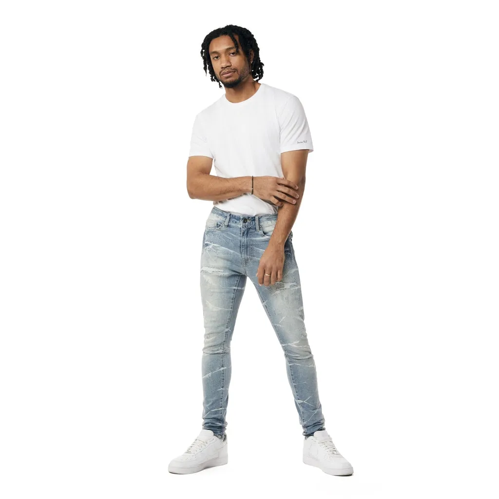 Rip & Repaired Lightning Washed Super Skinny Jeans - Elm Blue