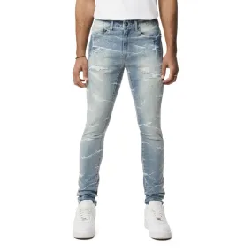 Rip & Repaired Lightning Washed Super Skinny Jeans - Elm Blue