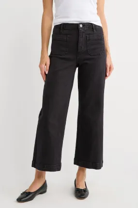 Black Risen Cropped Jeans with Patch Pockets