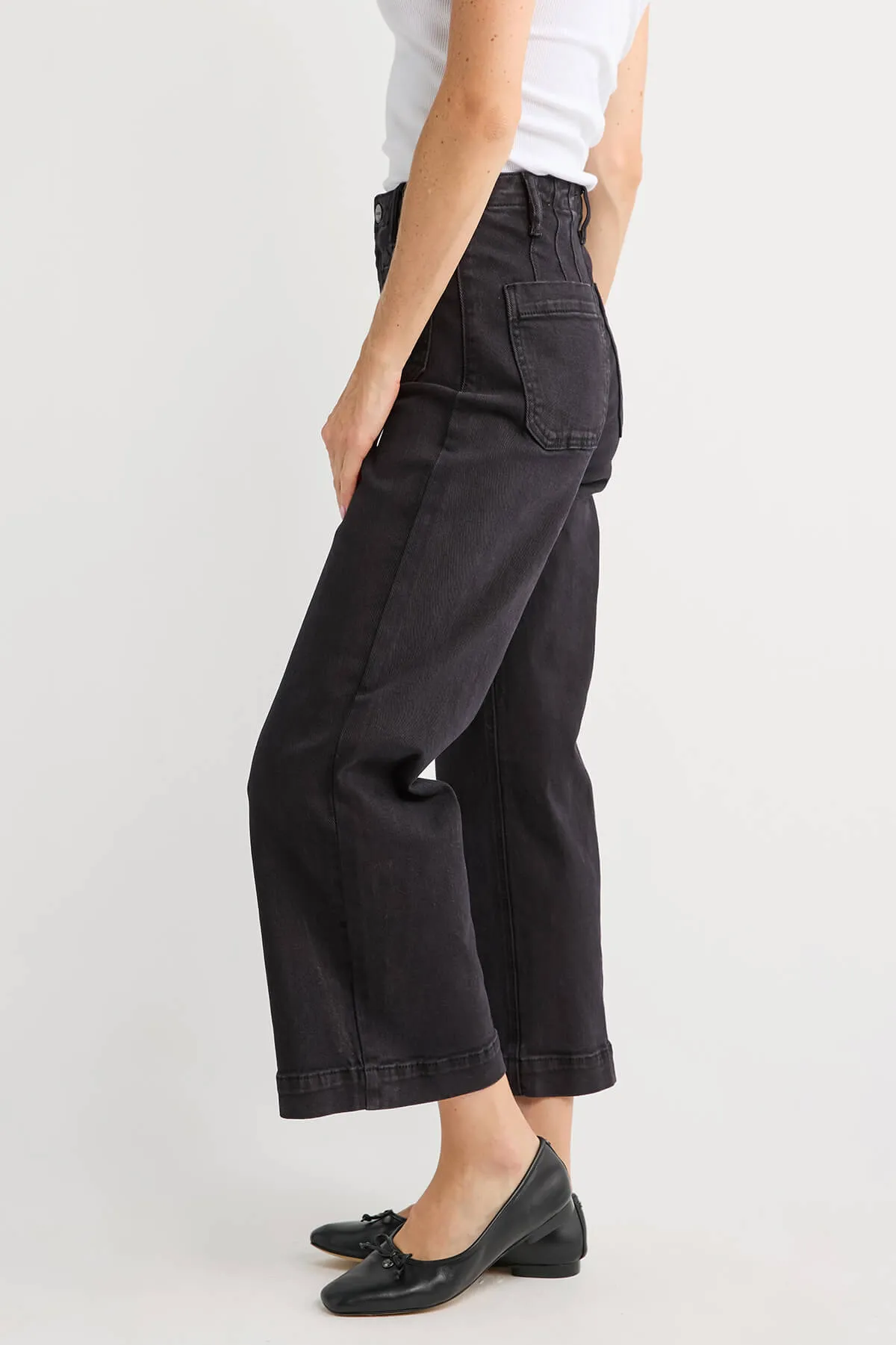 Black Risen Cropped Jeans with Patch Pockets