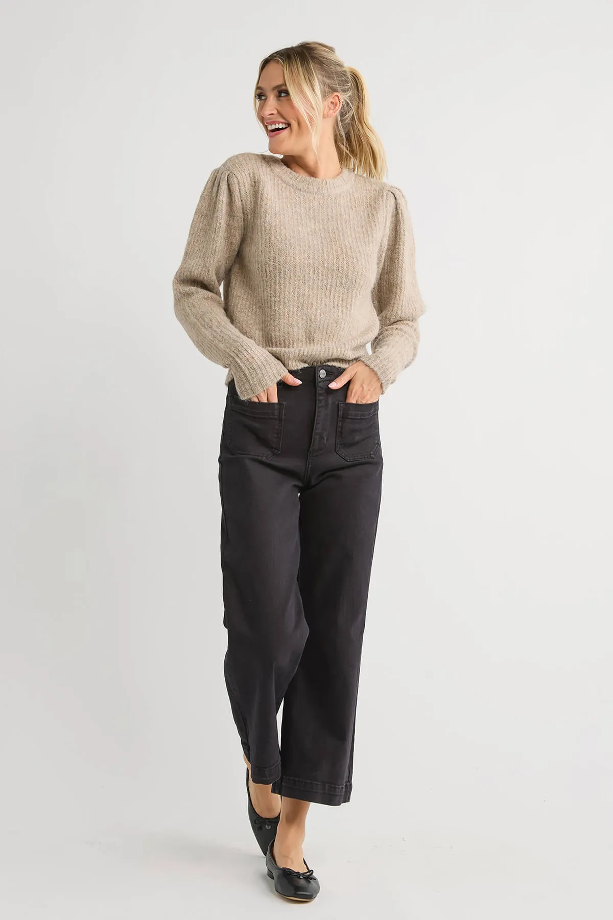 Black Risen Cropped Jeans with Patch Pockets