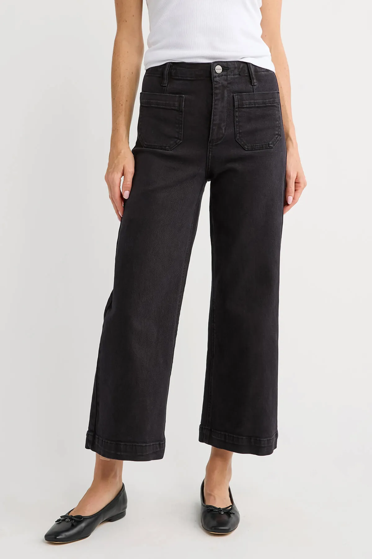 Black Risen Cropped Jeans with Patch Pockets