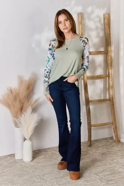 Sage Printed Round Neck Top (MADE IN USA)