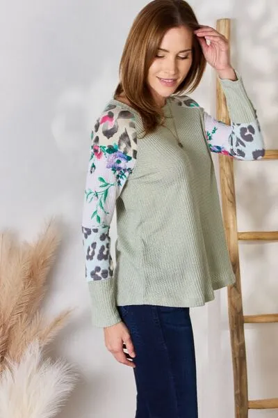 Sage Printed Round Neck Top (MADE IN USA)