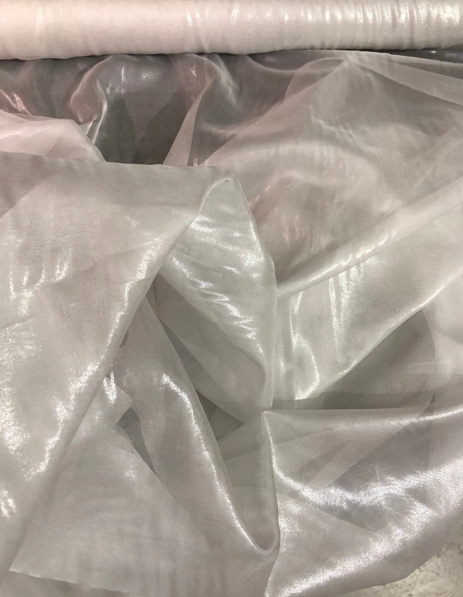 Silk chiffon 54&quot; wide    White chiffon with matalic silver fabric sold by the yard