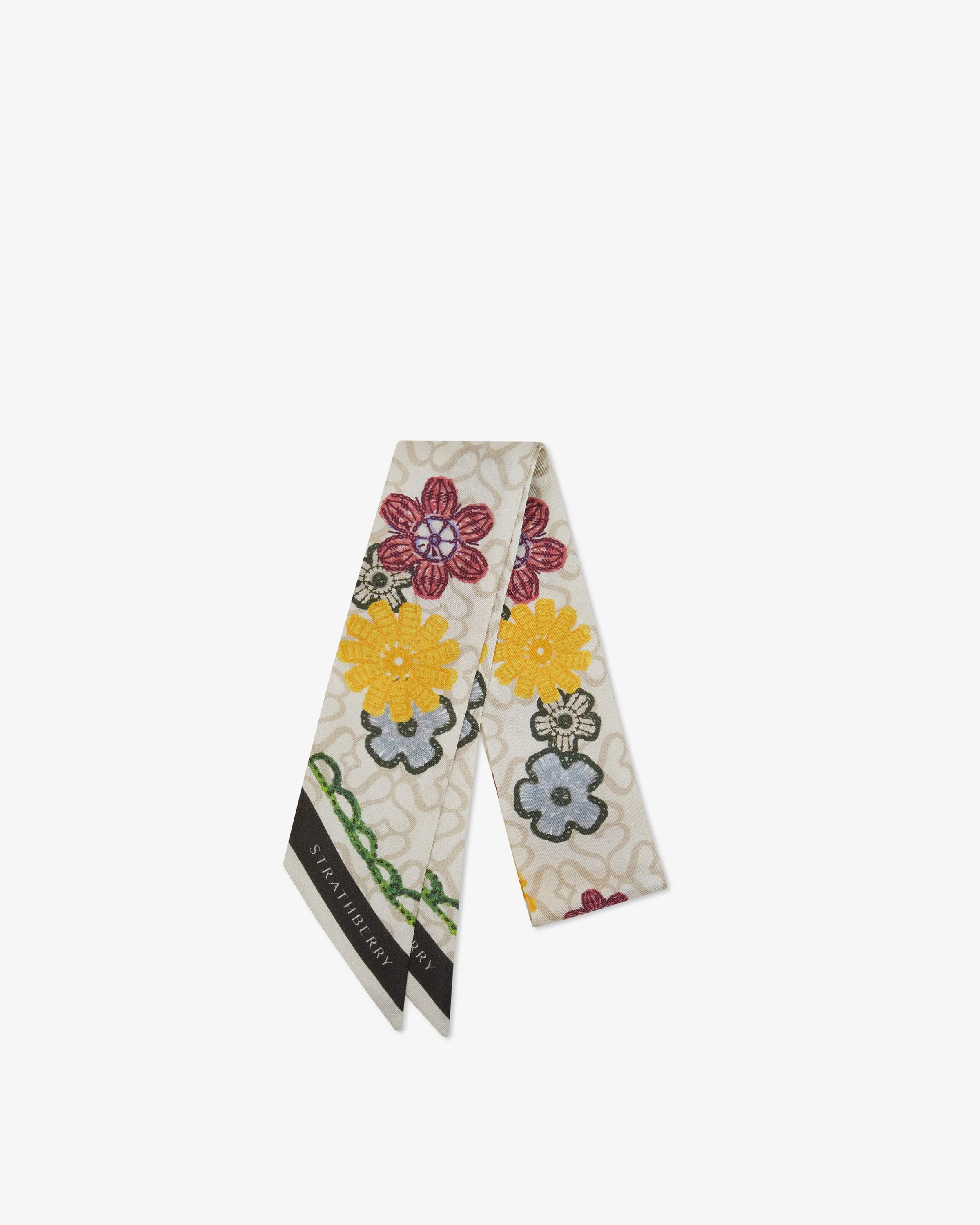 Silk Skinny Scarf - Monogram Floral Print Yellow/Green