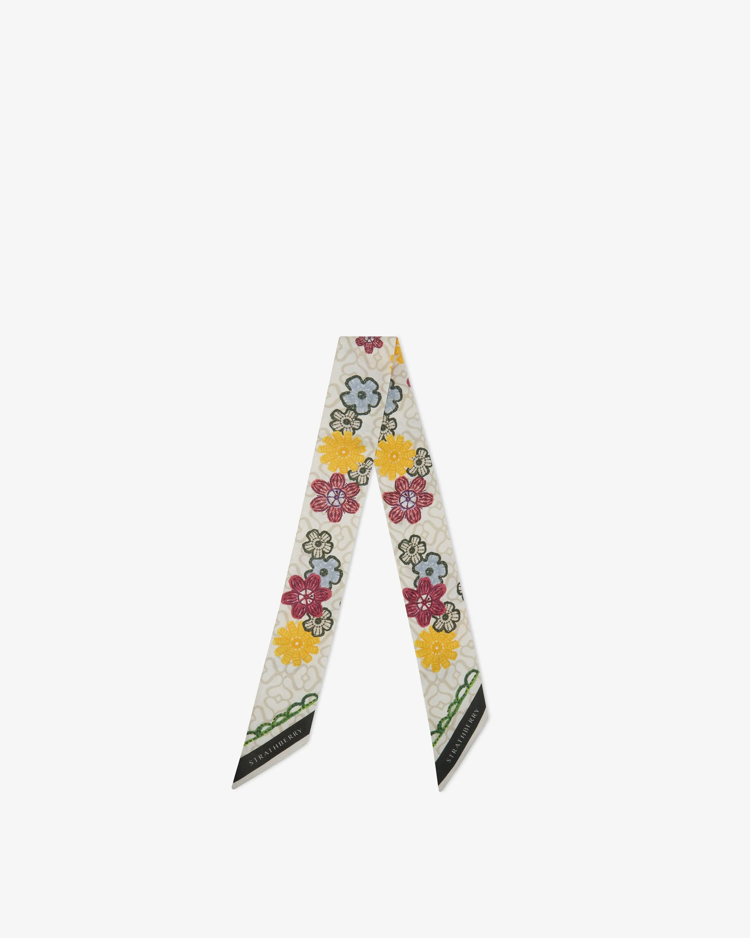 Silk Skinny Scarf - Monogram Floral Print Yellow/Green