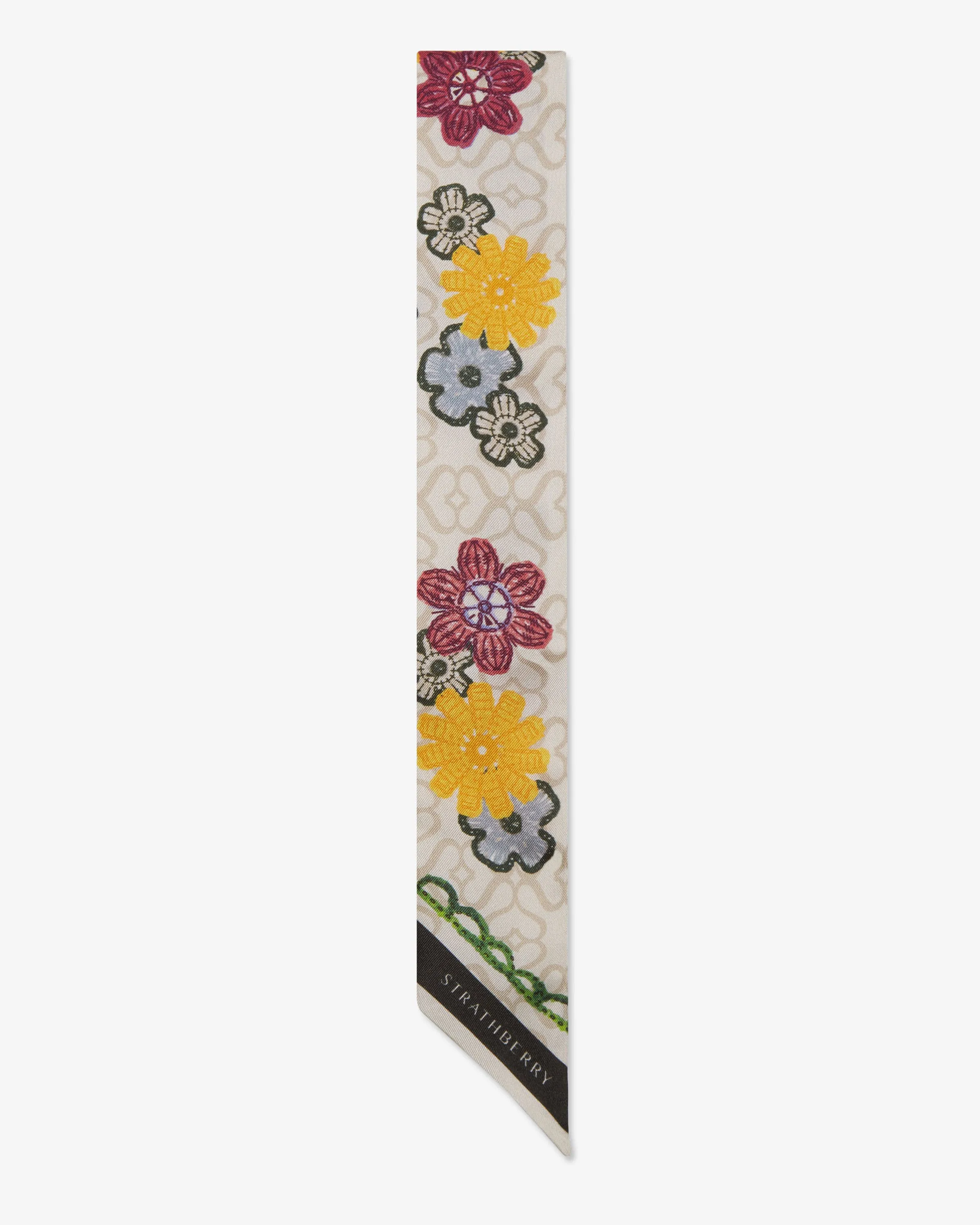 Silk Skinny Scarf - Monogram Floral Print Yellow/Green