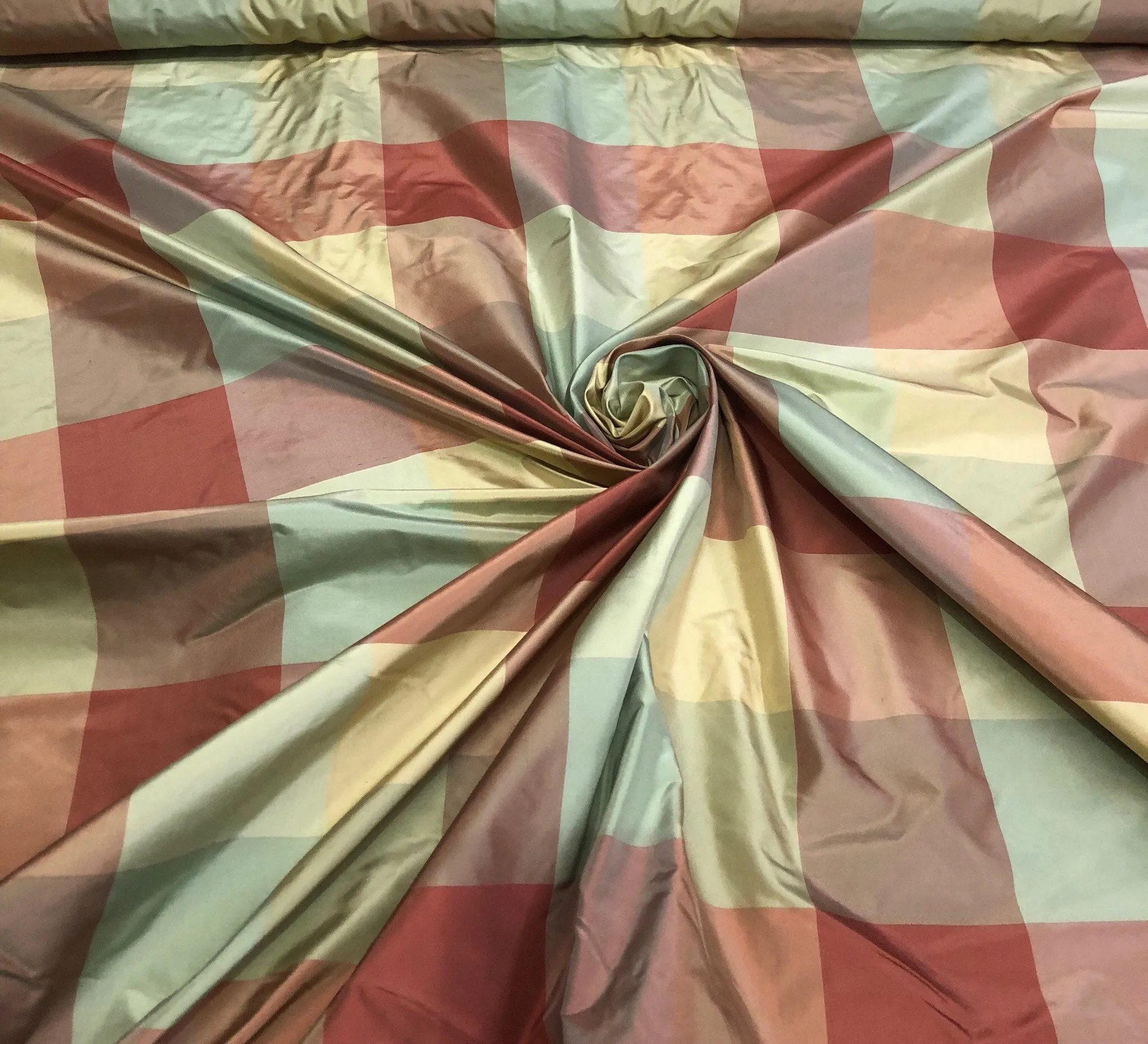 Silk taffeta plaid 54&quot; wide    Beautiful sage green gold wine mix silk taffeta fabric sold by the yard