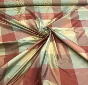Silk taffeta plaid 54&quot; wide    Beautiful sage green gold wine mix silk taffeta fabric sold by the yard