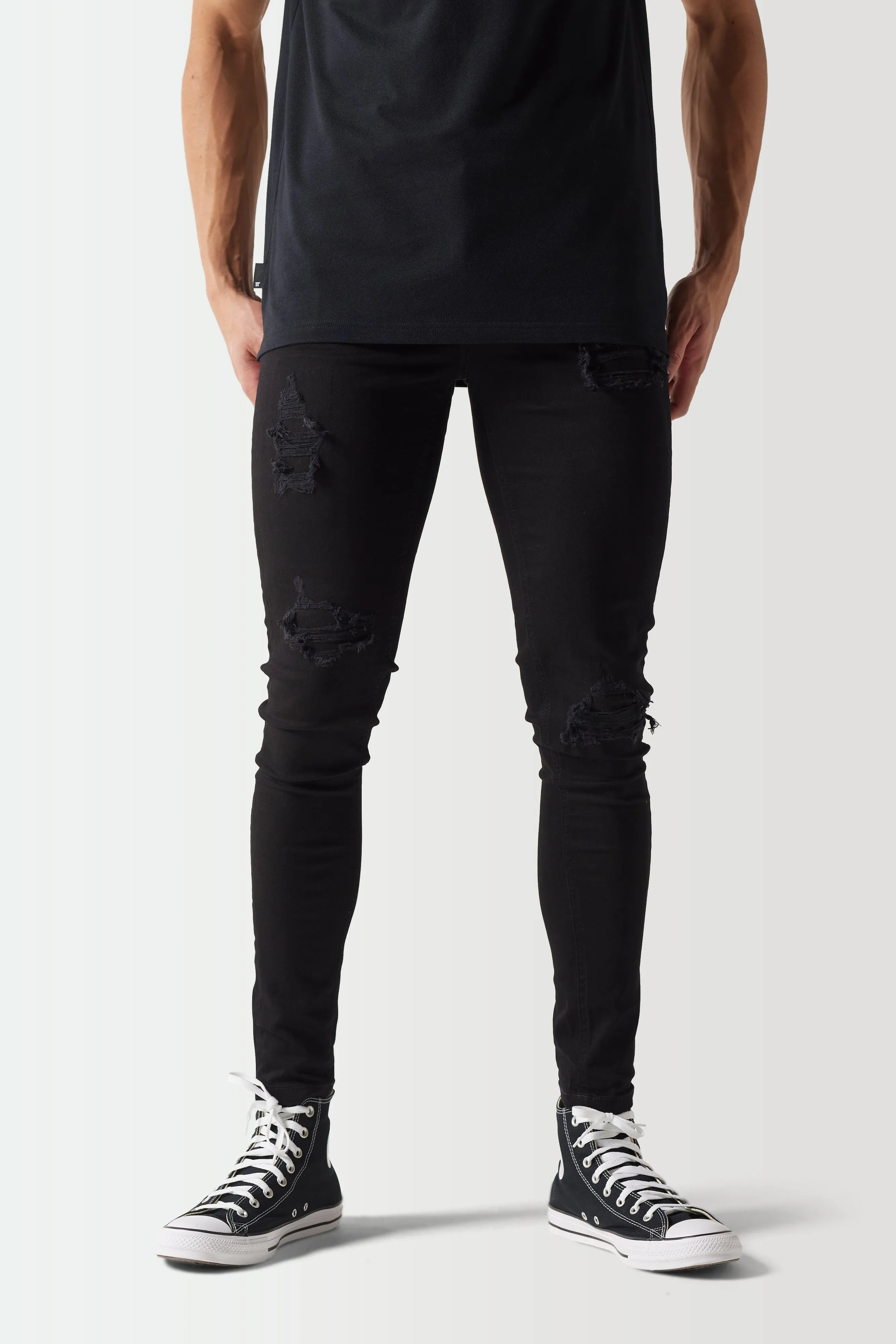 Skinny Sustainable Distressed Jeans - Jet Black