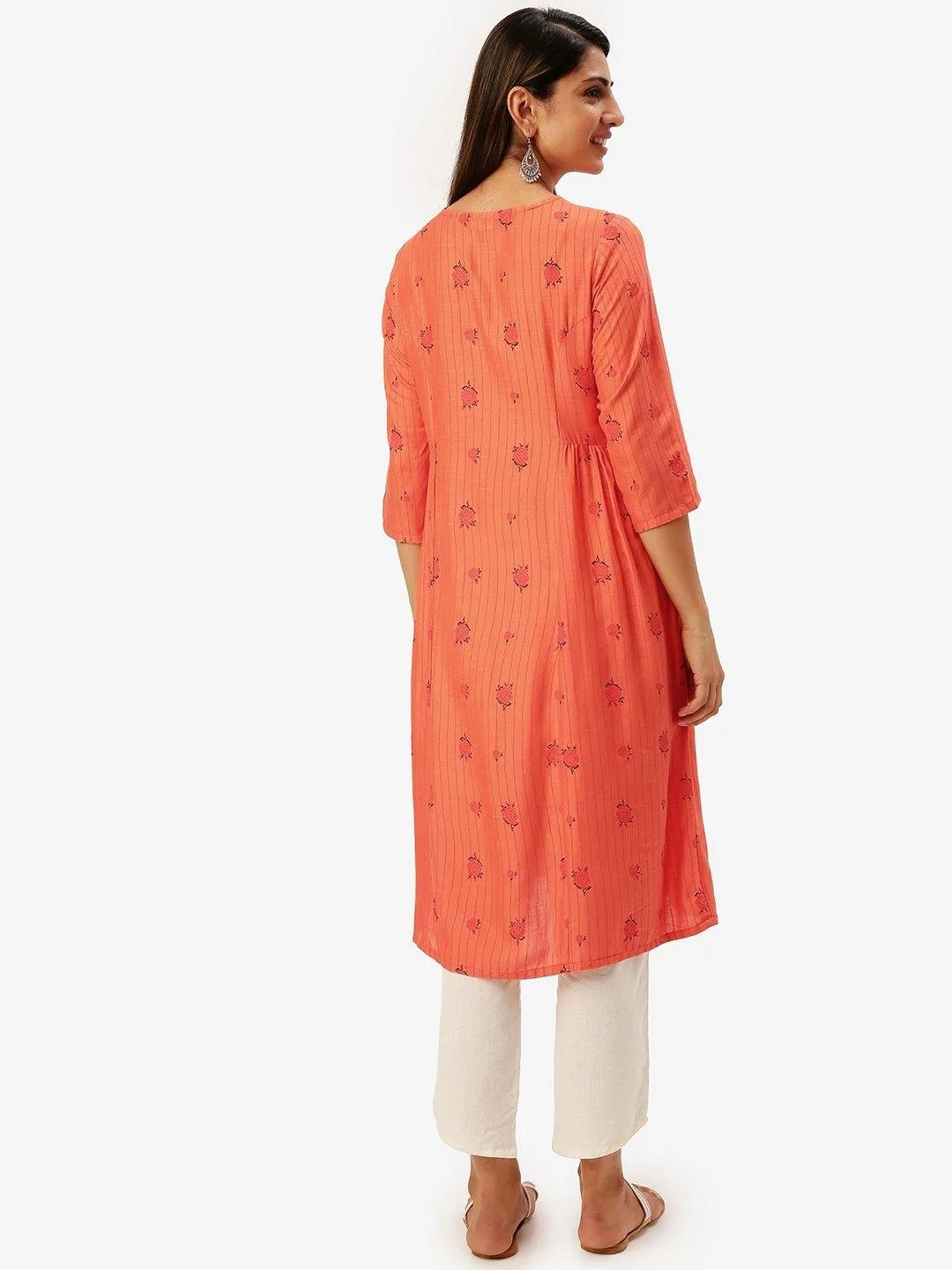 SPRING BLOOM ORANGE A-LINE KURTA