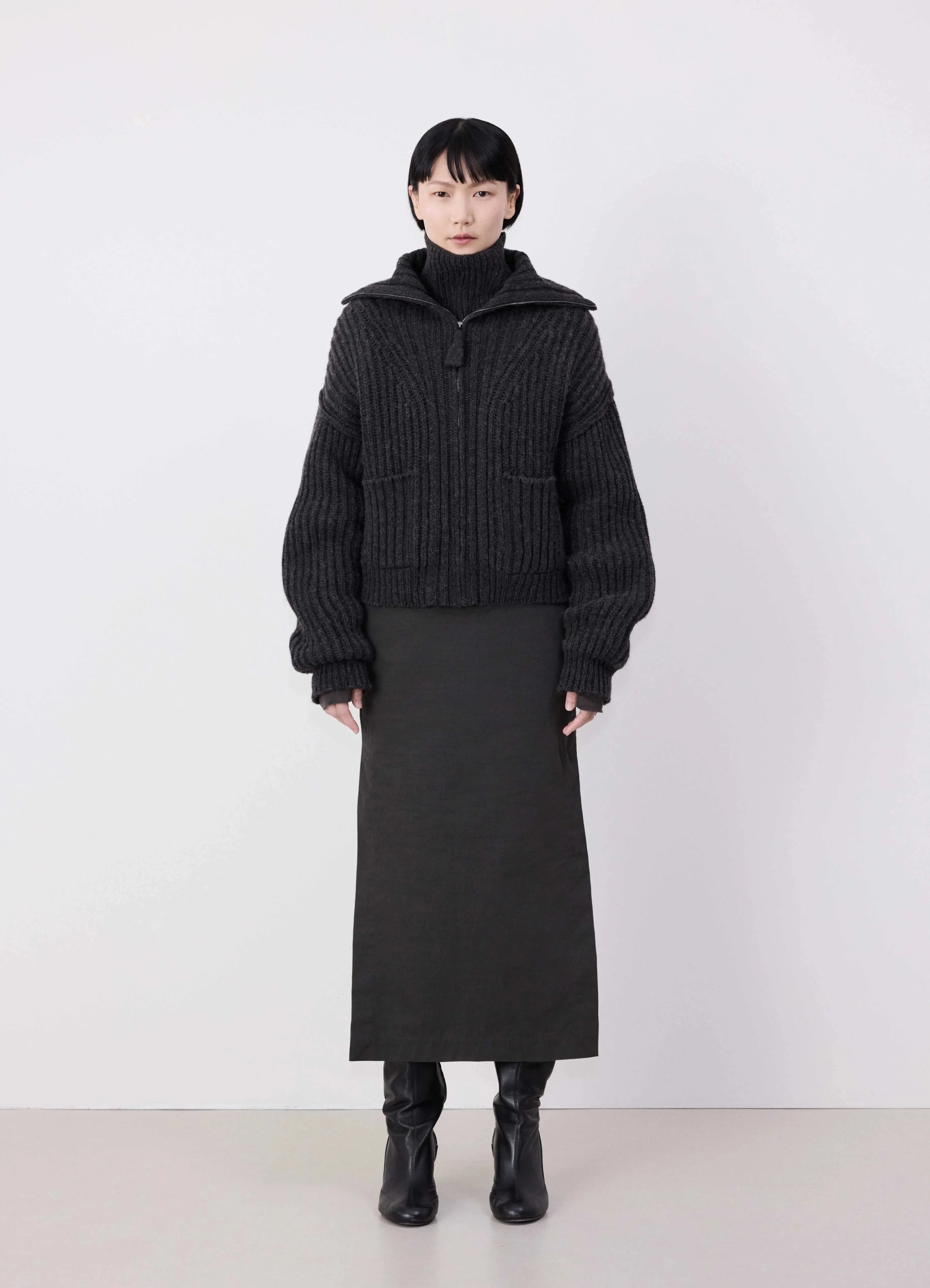 TRUCKER COLLAR ZIPPED CARDIGAN