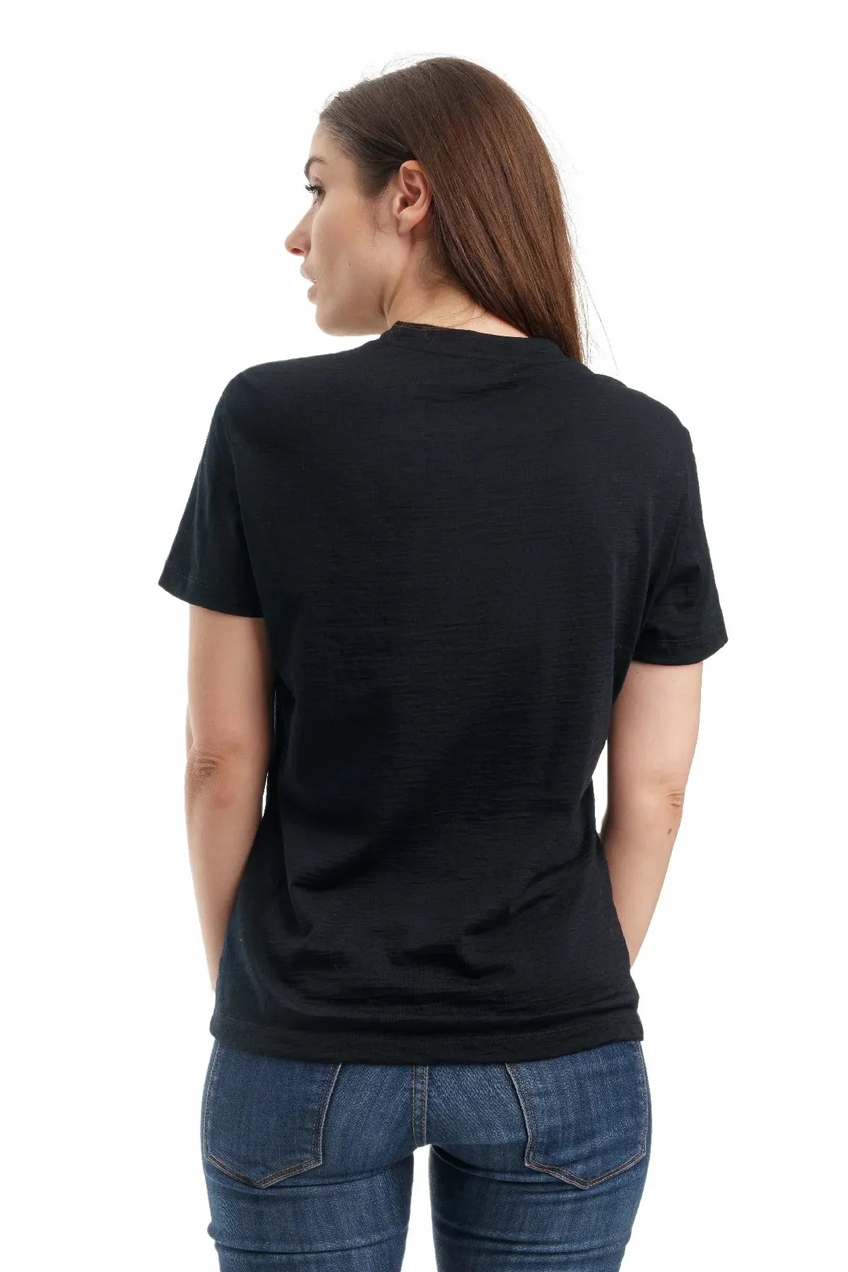 Women's Merino T-shirt 165 Solid Black | V-Neck