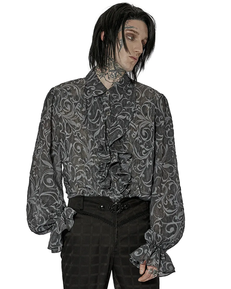 WY-1446 Mens Gothic Embossed Chiffon Dress Shirt - Grey