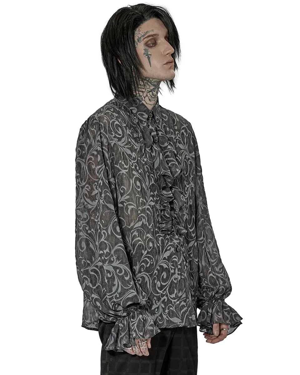 WY-1446 Mens Gothic Embossed Chiffon Dress Shirt - Grey