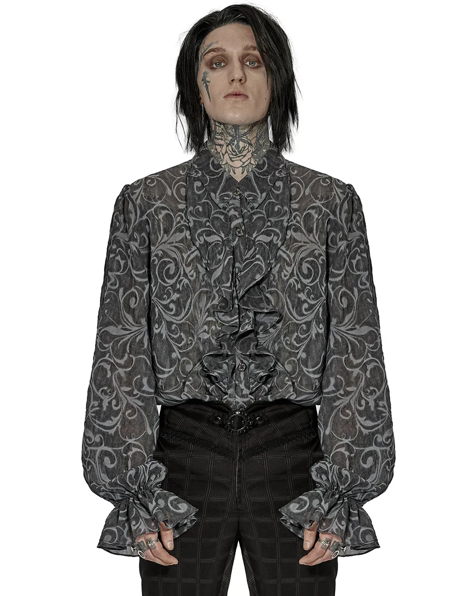 WY-1446 Mens Gothic Embossed Chiffon Dress Shirt - Grey