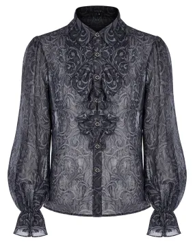 WY-1446 Mens Gothic Embossed Chiffon Dress Shirt - Grey