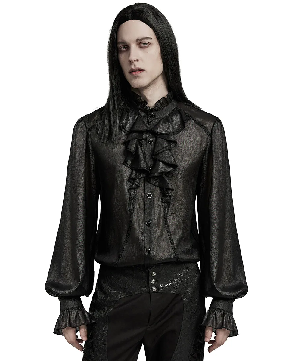 WY-1607CCM-BKM Mens Romantic Gothic Dark Shimmer Chiffon Ruffled Poet Shirt