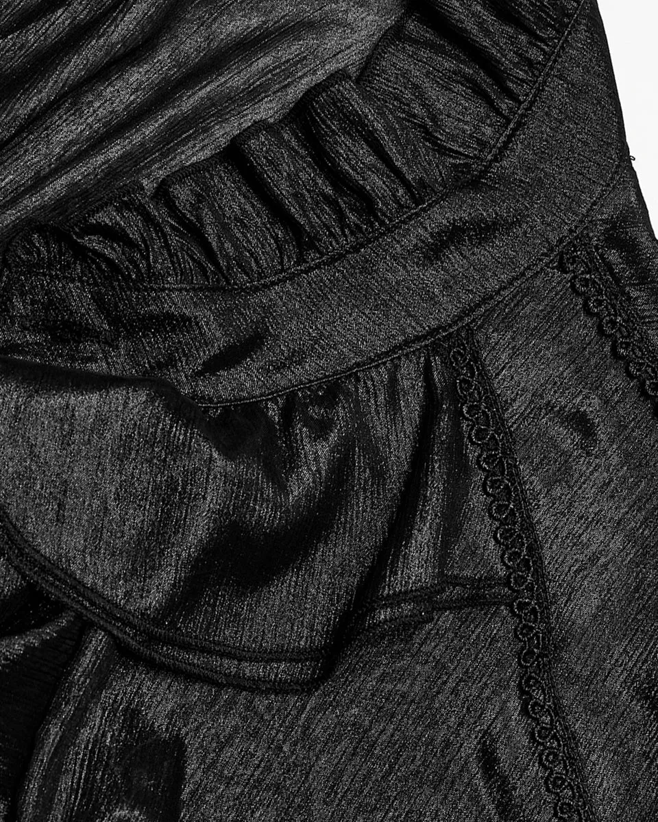 WY-1607CCM-BKM Mens Romantic Gothic Dark Shimmer Chiffon Ruffled Poet Shirt