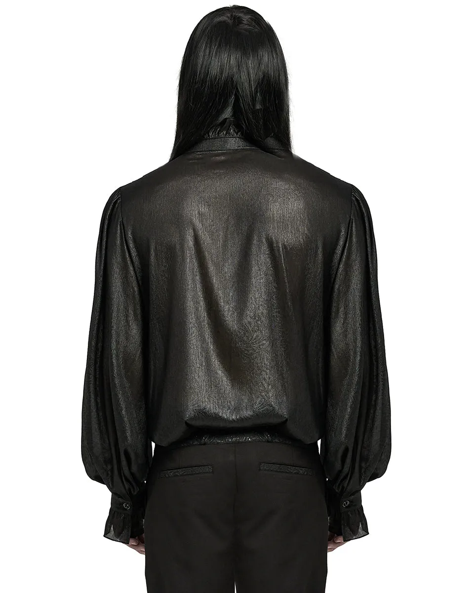 WY-1607CCM-BKM Mens Romantic Gothic Dark Shimmer Chiffon Ruffled Poet Shirt