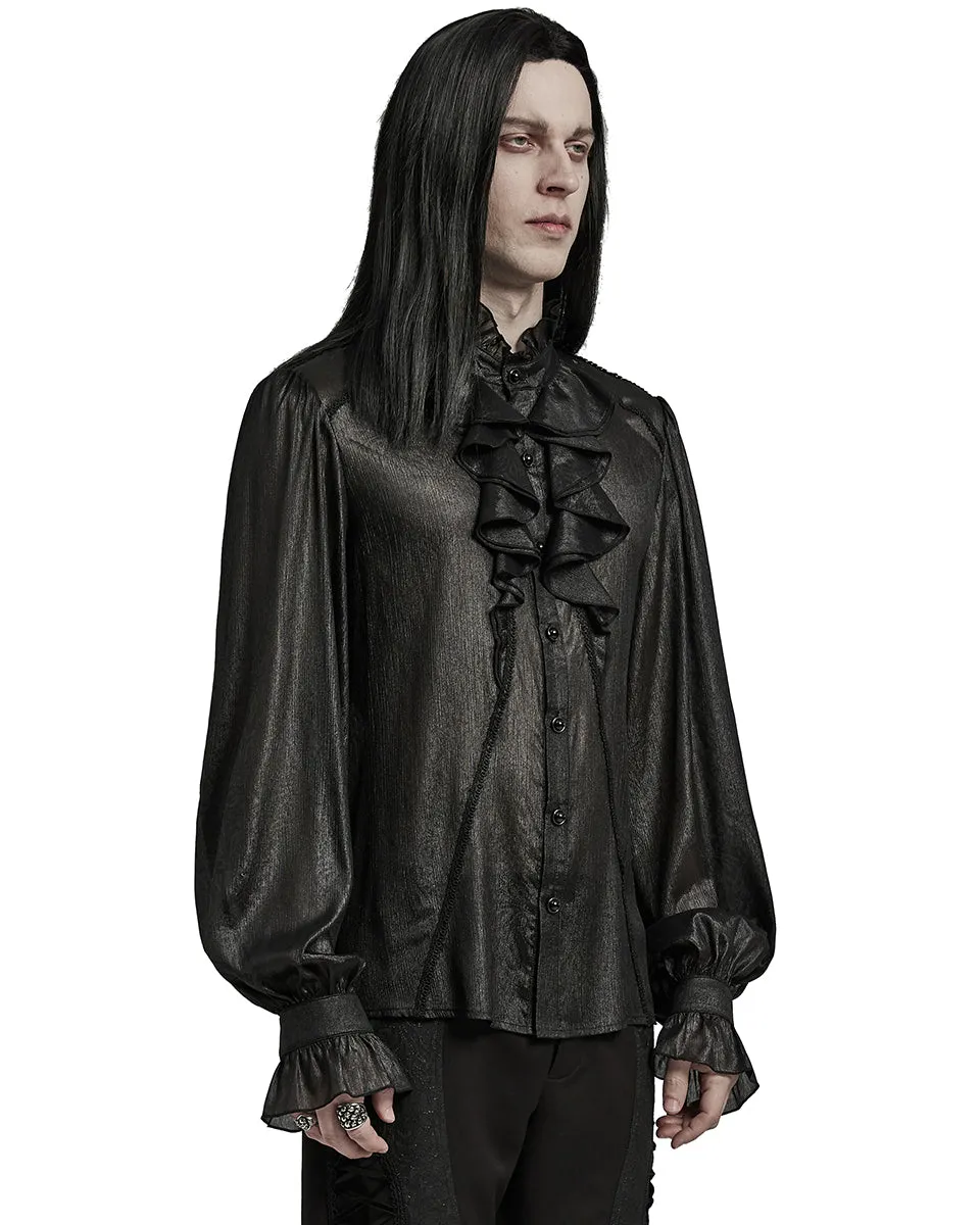 WY-1607CCM-BKM Mens Romantic Gothic Dark Shimmer Chiffon Ruffled Poet Shirt