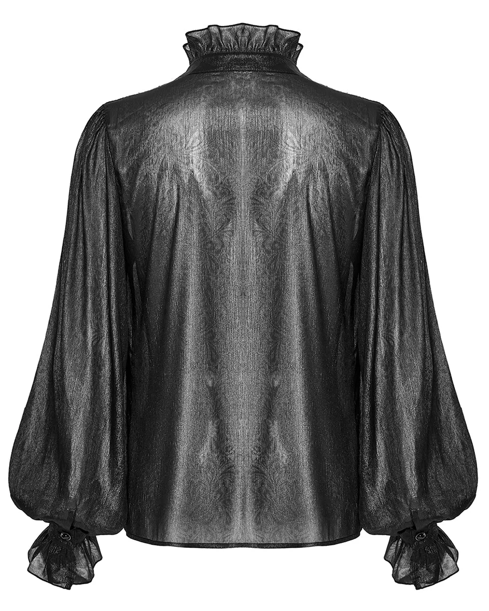 WY-1607CCM-BKM Mens Romantic Gothic Dark Shimmer Chiffon Ruffled Poet Shirt