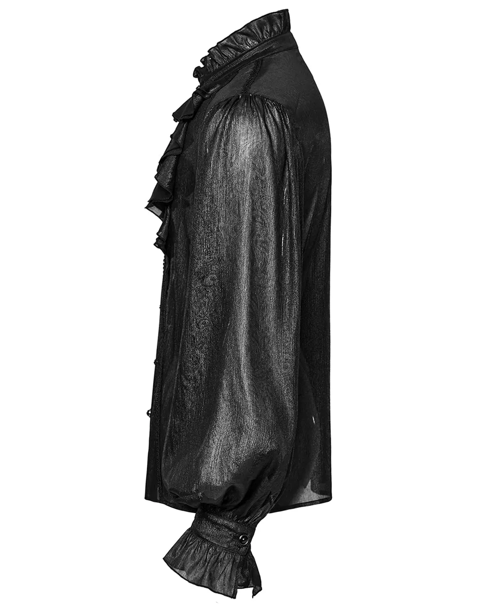 WY-1607CCM-BKM Mens Romantic Gothic Dark Shimmer Chiffon Ruffled Poet Shirt
