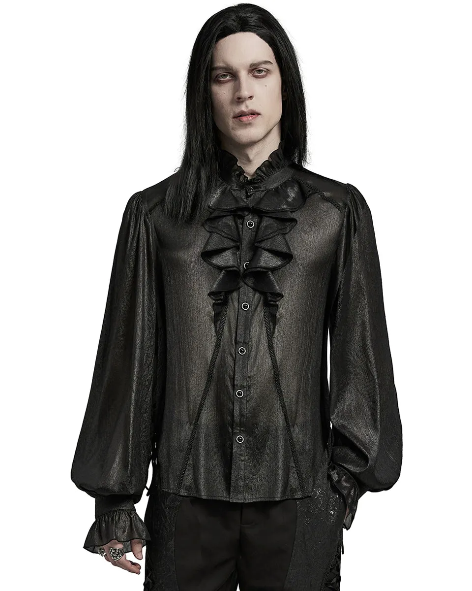 WY-1607CCM-BKM Mens Romantic Gothic Dark Shimmer Chiffon Ruffled Poet Shirt