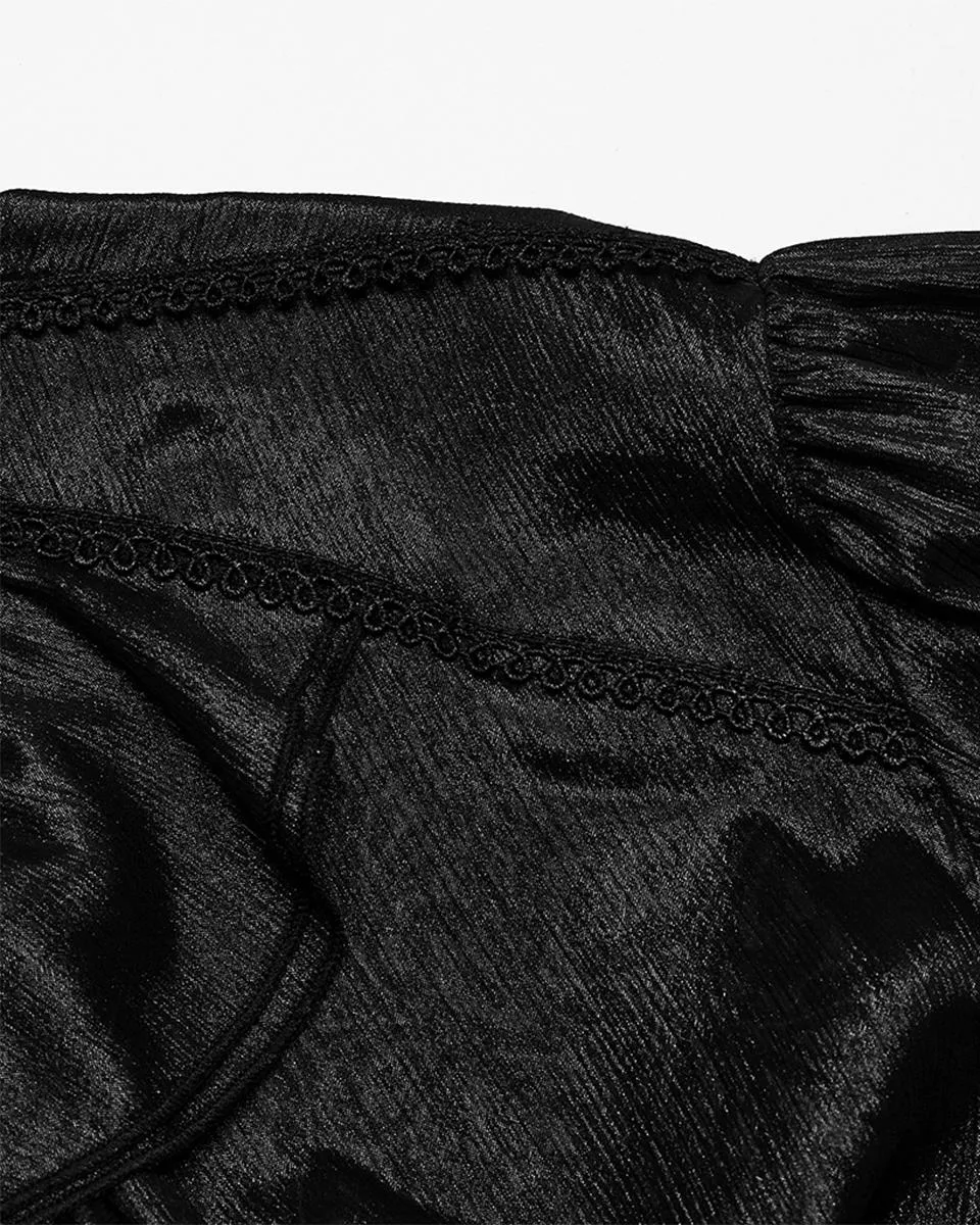 WY-1607CCM-BKM Mens Romantic Gothic Dark Shimmer Chiffon Ruffled Poet Shirt