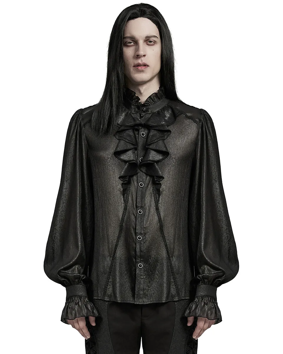 WY-1607CCM-BKM Mens Romantic Gothic Dark Shimmer Chiffon Ruffled Poet Shirt